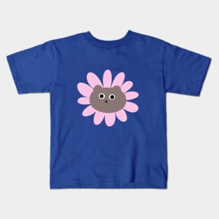 Strange cat in a pink flower Kids T-Shirt